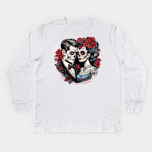 Bride and Groom Day of the Dead Skull Candy graphic Kids Long Sleeve T-Shirt